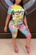 Pink Fashion Casual adult Ma'am Print Character Two Piece Suits Straight Short Sleeve Two Pieces