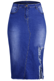 Blue Casual Patchwork Tassel Straight Mid Waist Straight Patchwork Bottoms