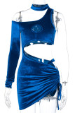 Coffee Sexy Solid Hollowed Out Frenulum Dresses