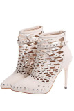 Cream White Fashion Sexy Hollowed Out Pointed Leather Shoes