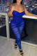 Blue Fashion Sexy Patchwork Solid Backless Spaghetti Strap Skinny Jumpsuits
