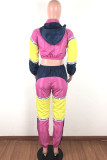Blue Polyester Fashion Active adult Ma'am Patchwork contrast color Two Piece Suits pencil Long Sleeve Two Pieces