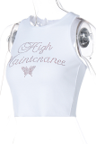White Sexy Patchwork Hot Drill O Neck Tops