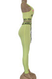 Light yellow Milk Silk Fashion Sexy Letter Patchwork Two Piece Suits pencil Sleeveless Two Pieces