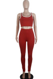 Red Fashion Casual adult Ma'am Solid Two Piece Suits pencil Sleeveless Two Pieces
