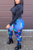 Camouflage Print Patchwork Skinny Mid Waist Pencil Bottoms