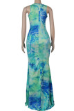 Light Green Polyester Fashion adult Ma'am Lightly cooked Blue rose red Light Green purple Dark Red Army Green Tank Sleeveless O neck Mermaid Floor-Length Print Dresses