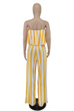 Yellow Fashion Casual Striped Print Strapless Sleeveless Two Pieces