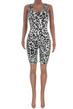 Leopard print Fashion Sexy Leopard grain Sleeveless O Neck Jumpsuits