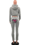 Grey Sexy Embroidery Hooded Collar Long Sleeve Regular Sleeve Short Two Pieces