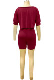 purple Fashion Casual adult Patchwork Solid Bandage asymmetrical Two Piece Suits Straight Short Sleeve Two Pieces