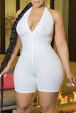 White Fashion Sexy Solid Backless Halter Sleeveless Skinny Romper