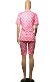 Pink venetian Fashion Casual Dot Letter Two Piece Suits pencil Short Sleeve Two Pieces
