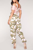 Pink Casual Print Regular Mid Waist Pencil Bottoms