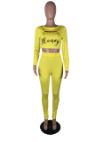 Yellow Casual Print Letter O Neck Long Sleeve Two Pieces