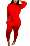 Red Fashion Daily Adult Milk Fiber Solid Patchwork O Neck Long Sleeve Regular Sleeve Regular Two Pieces