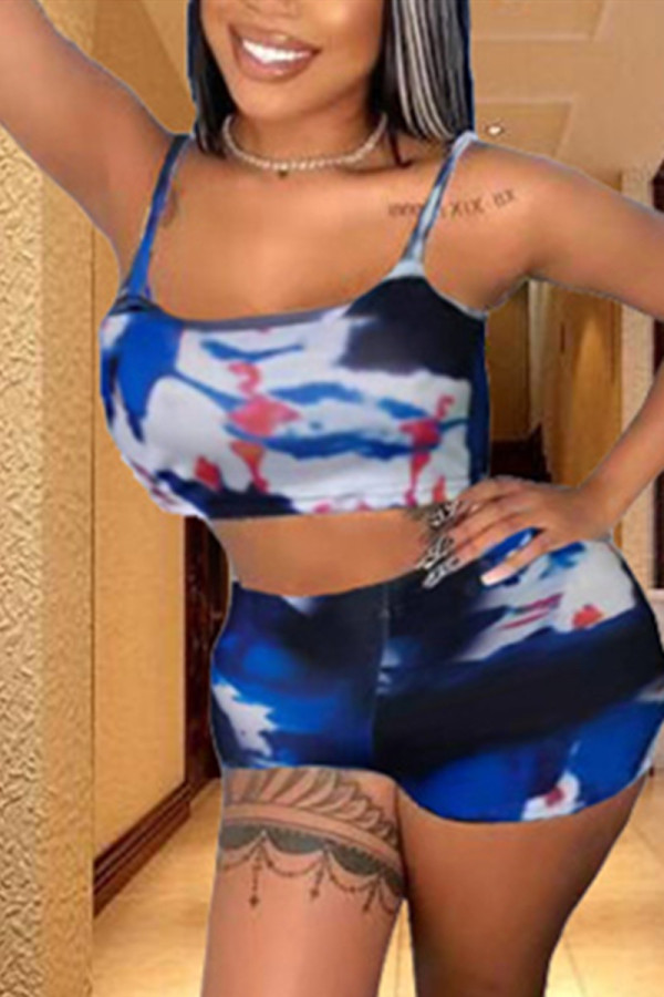 Multi-color Fashion Sexy Print Backless Spaghetti Strap Sleeveless Two Pieces