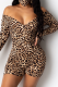 Leopard Print Casual Print Patchwork V Neck Skinny Rompers