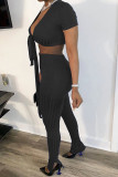 Red Sexy Fashion adult Solid Two Piece Suits Patchwork Split pencil Short Sleeve