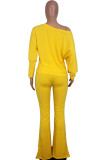 Yellow Casual Two Piece Suits Solid Loose Long Sleeve Two-piece Pants Set
