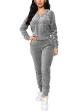 Grey Polyester Fashion Casual adult Ma'am Patchwork Solid Two Piece Suits Straight Long Sleeve Two Pieces