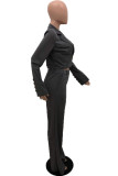 Grey Casual Solid Patchwork Long Sleeve Two Pieces