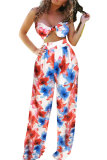As Show Elastic Fly Mid Print Straight Pants Two-piece suit