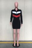 Black Acetyl fiber adult Lightly cooked Fashion Cap Sleeve Long Sleeves Mandarin Collar Step Skirt Mini So