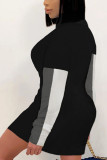 Red Black Street Print O Neck Pencil Skirt Dresses