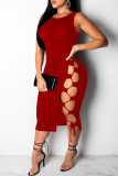 Black Fashion Sexy Solid Hollowed Out O Neck Vest Dress