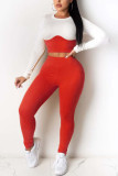 Red Sexy Casual Polyester Pit Article Fabrics Patchwork Solid Split Joint O Neck Long Sleeve Regular Sleeve Short Two Pieces