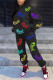 Black Fashion Casual Letter Print Basic O Neck Long Sleeve Two Pieces