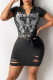 Black Fashion Sexy Print Ripped V Neck Short Sleeve Dress