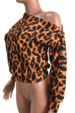 Leopard print Sexy Casual Street Print Leopard Lips Printed Buttons Pullovers Oblique Collar Mid Waist Tops