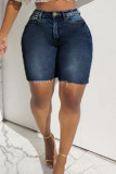 Dark Blue Fashion Casual Solid Basic Plus Size Jeans