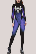 purple Fashion Party Adult Polyester Print Split Joint O Neck Skinny Jumpsuits