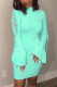 Cyan Fashion Casual Solid Strap Design Turtleneck Long Sleeve Dress Dresses