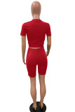 rose red Fashion Sexy adult Ma'am Patchwork Solid Two Piece Suits pencil Short Sleeve Two Pieces