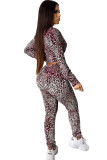 Blue and gray Polyester Sexy Two Piece Suits Print Patchwork Zippered Skinny Long Sleeve