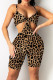 Coffee Fashion Sexy Print Hollowed Out Backless V Neck Sling Romper