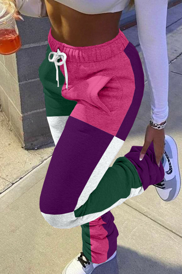 Rose Red Sportswear Patchwork Mid Waist Bottoms