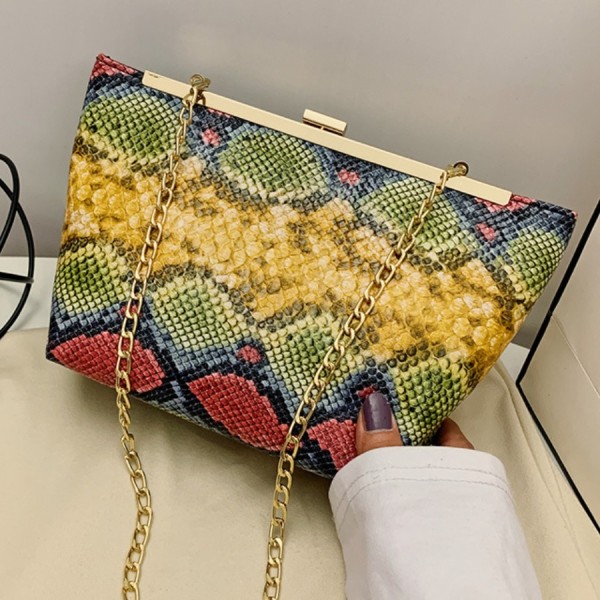 Yellow Fashion Print Chain Strap Messenger Bag