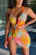 Yellow Fashion Sexy Print Backless Halter Sleeveless Dress