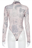 Apricot Fashion Sexy Print Basic Half A Turtleneck Skinny Romper
