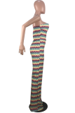 Multicolor Sexy Print Patchwork Off the Shoulder Straight Jumpsuits