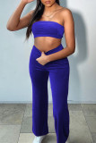 Blue Sexy Casual Solid Backless Strapless Sleeveless Two Pieces