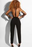 Black Sexy Fashion perspective Hollow Mesh Asymmetrical stringy selvedge Solid Backless Pearl Lo