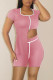 Pink Fashion Casual Solid Patchwork Asymmetrical O Neck Short Sleeve Two Pieces