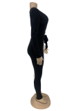 Black Sexy Solid Patchwork V Neck Skinny Jumpsuits