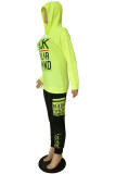 Rose Red Sportswear Letter Printing Hooded Collar Long Sleeve Two Pieces